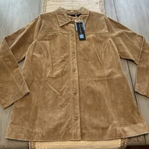 NWT Vtg Relativity Brown Button Front Leather Suede Lined Y2K Shacket Jacket 1X